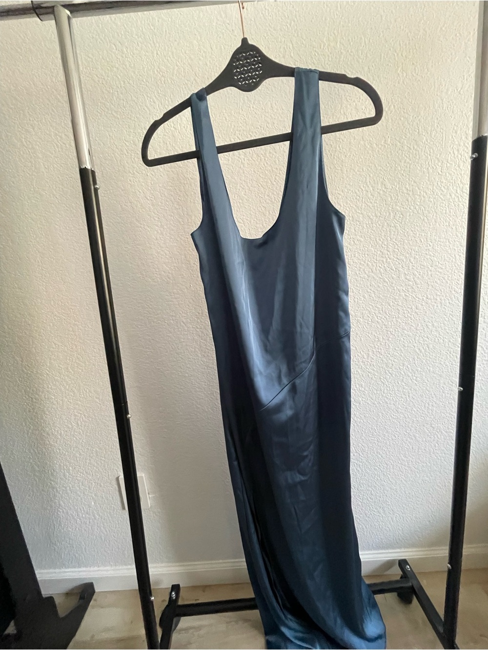 Zara Satin Scoop-Back Maxi Dress in Deep Blue
